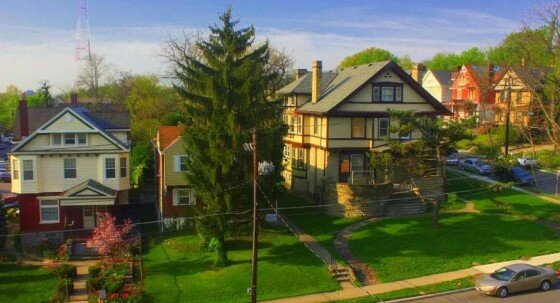 A view across the street from the McGregor House showing the typical homes in the neighborhood