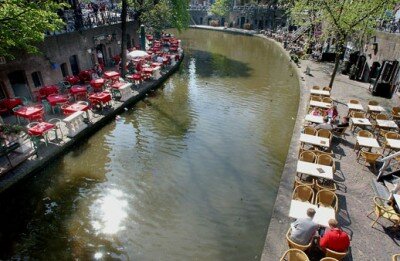 Outdoor cafe canal, Utrecht, The Netherlands