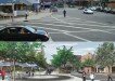 Fulton Street & Marcy Avenue street narrowing to new pedestrian plaza, Brooklyn, New York City, NY