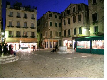 Plaza at night in Venice, Italy